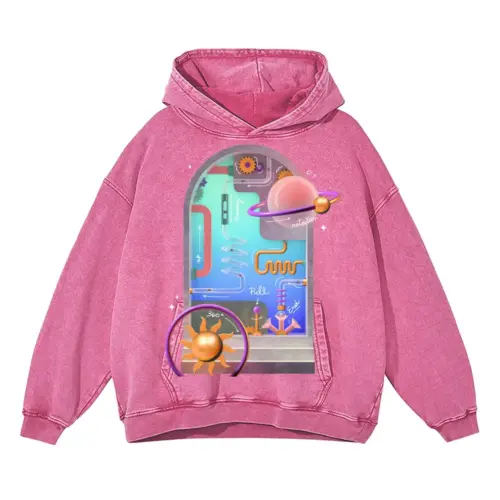 Abstract 3D Acid Wash Oversized Pink Hoodie