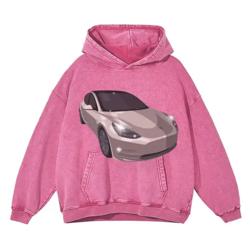 Tesla Acid Wash Oversized Pink Hoodie