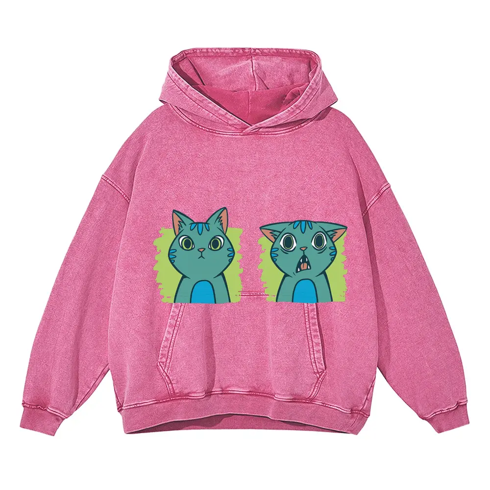 2 Expressions Cat Acid Wash Oversized Pink Hoodie
