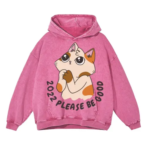2022 Please Be Good Acid Wash Oversized Pink Hoodie