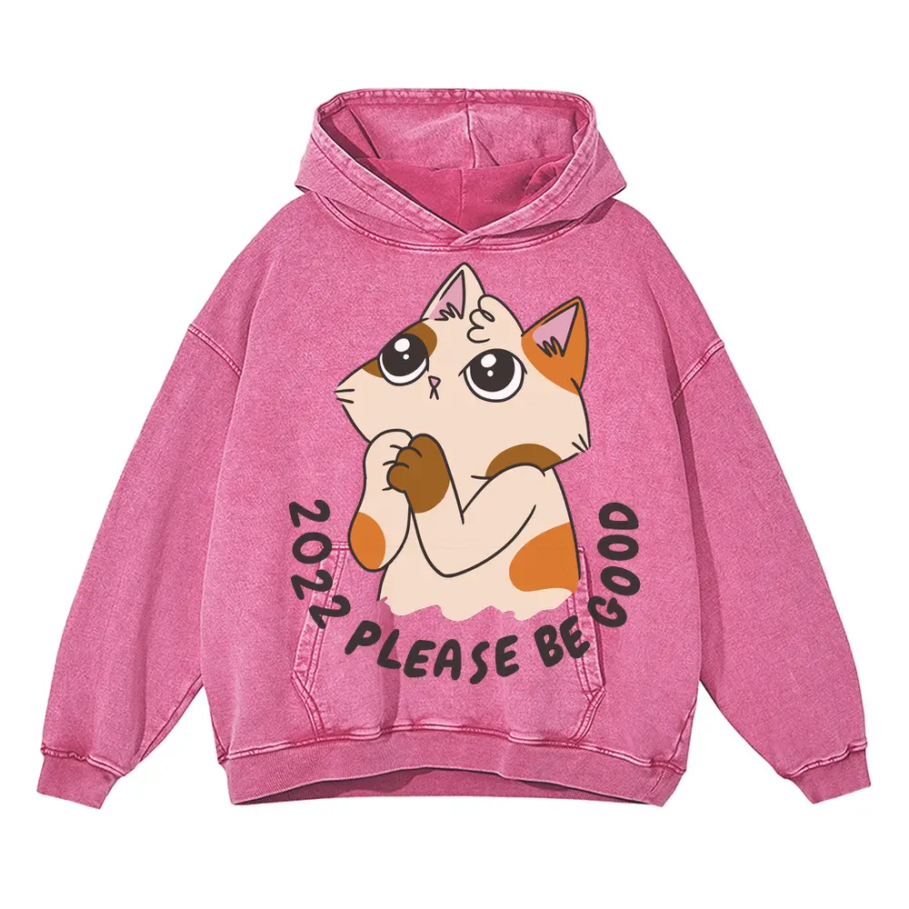 2022 Please Be Good Acid Wash Oversized Pink Hoodie
