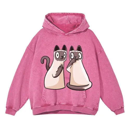 257 Siamese Cats Acid Wash Oversized Pink Hoodie