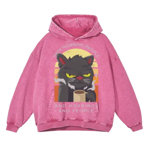 Agrycoffecat Acid Wash Oversized Pink Hoodie