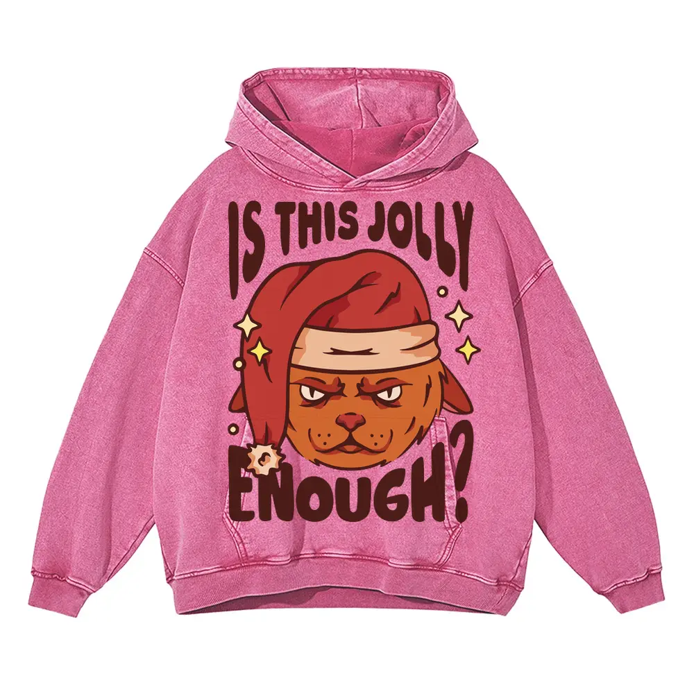 Anti Christmas Cat Acid Wash Oversized Pink Hoodie