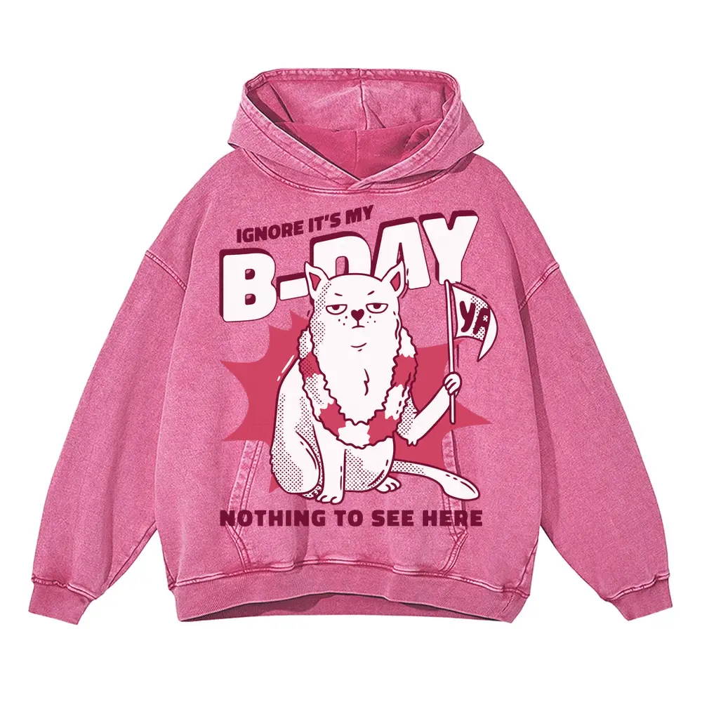 Anti Birthday Acid Wash Oversized Pink Hoodie