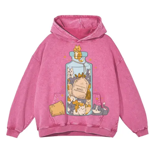 Antidepressants Cats A Acid Wash Oversized Pink Hoodie