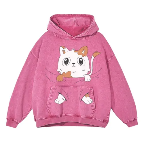 Babycat Acid Wash Oversized Pink Hoodie