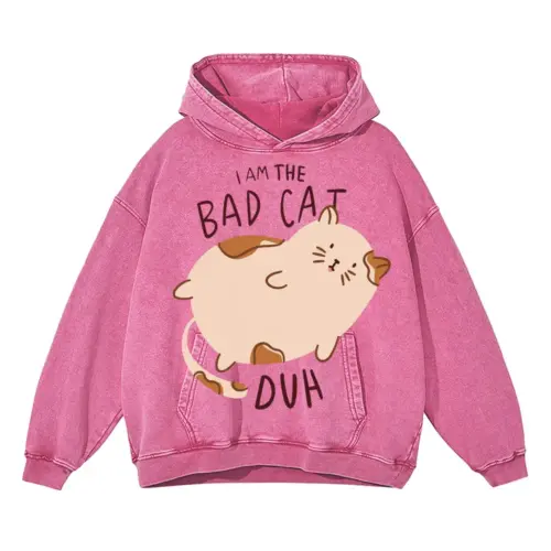 Bad Cat Acid Wash Oversized Pink Hoodie