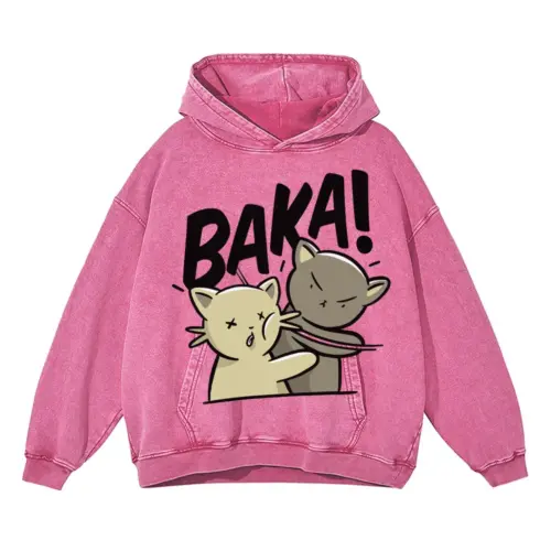 Baka Acid Wash Oversized Pink Hoodie