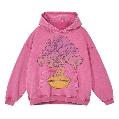 Bonsaicats Acid Wash Oversized Pink Hoodie