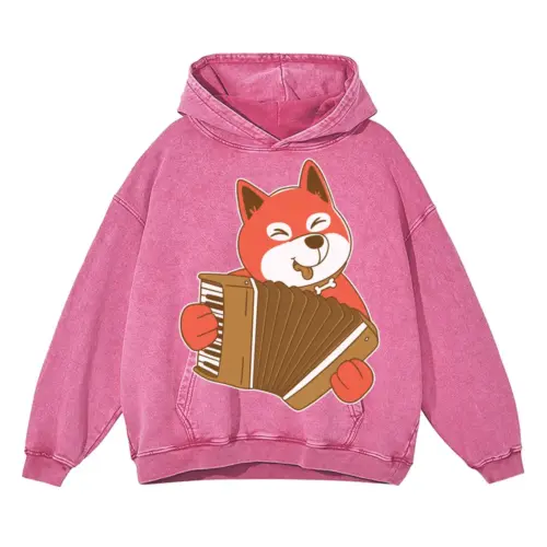 Accordion Dog Acid Wash Oversized Pink Hoodie