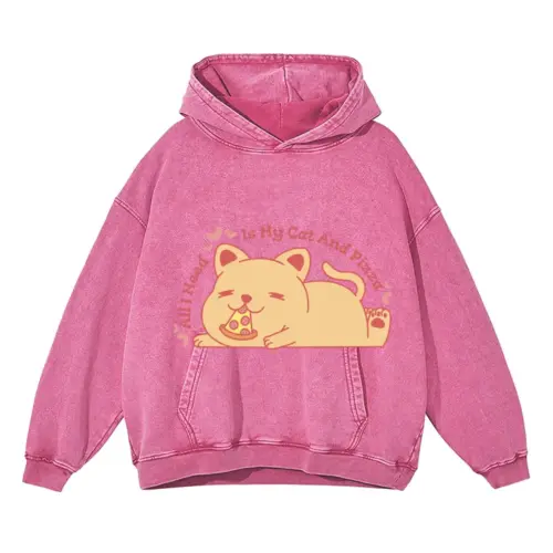 Allineedismycatandpizza Acid Wash Oversized Pink Hoodie