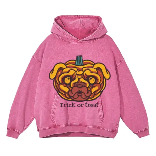 Trick Or Treat Acid Wash Oversized Pink Hoodie