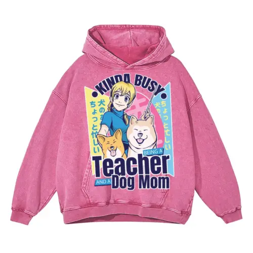 Teacher Dog Mother Acid Wash Oversized Pink Hoodie