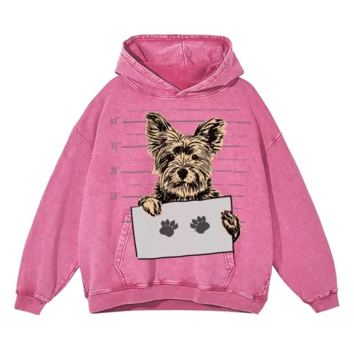 Yorkshire Terrier Mugshot Acid Wash Oversized Pink Hoodie