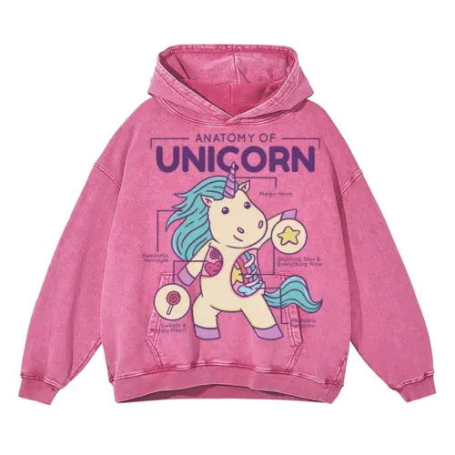 Anatomy Of Unicorn Acid Wash Oversized Pink Hoodie