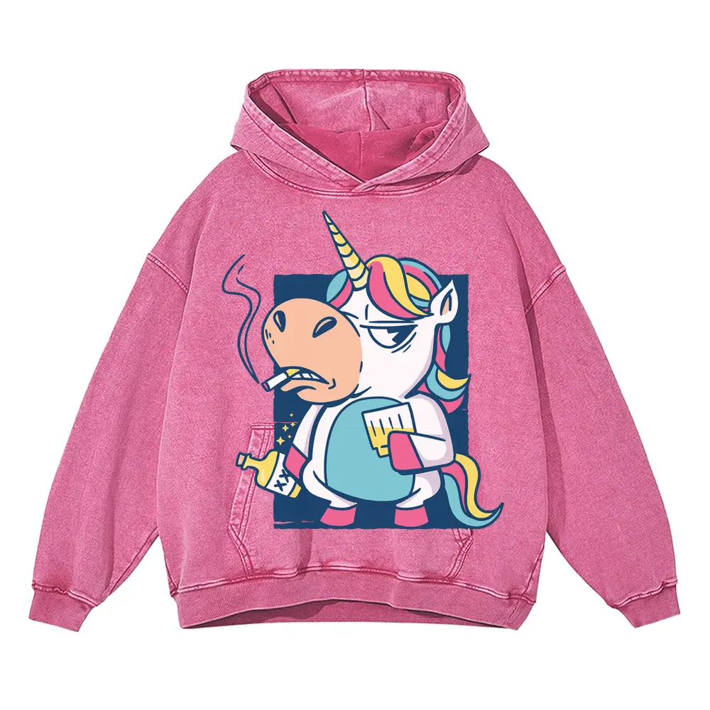 Bad Habits Unicorn S Acid Wash Oversized Pink Hoodie