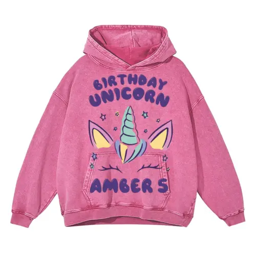 Birthday Unicorn A Acid Wash Oversized Pink Hoodie