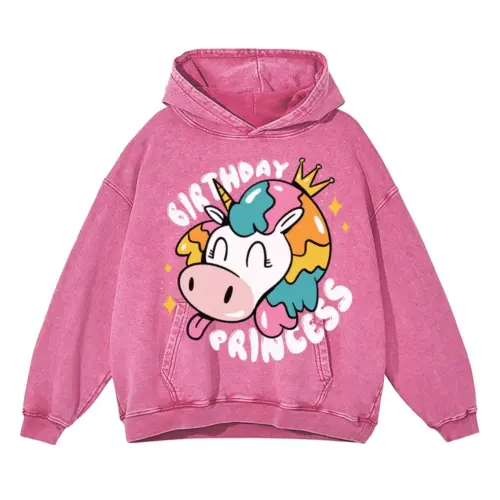 Birthday Princess Acid Wash Oversized Pink Hoodie