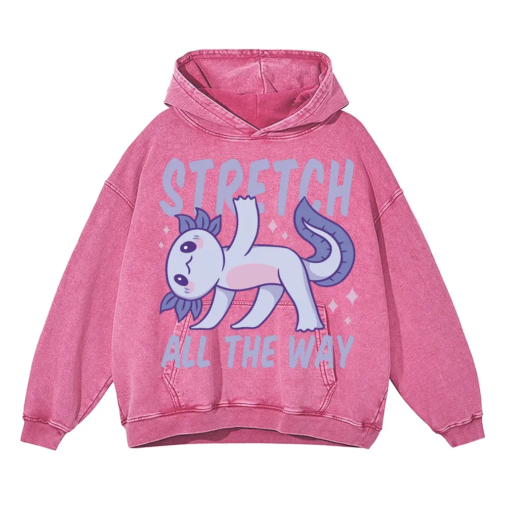 Yoga Axolotl Acid Wash Oversized Pink Hoodie
