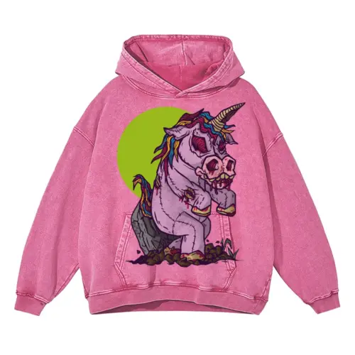Zombie Unicorn Toy Acid Wash Oversized Pink Hoodie