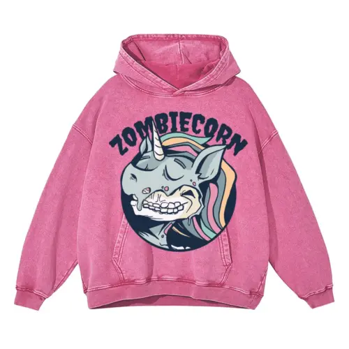 Zombiecorn Acid Wash Oversized Pink Hoodie