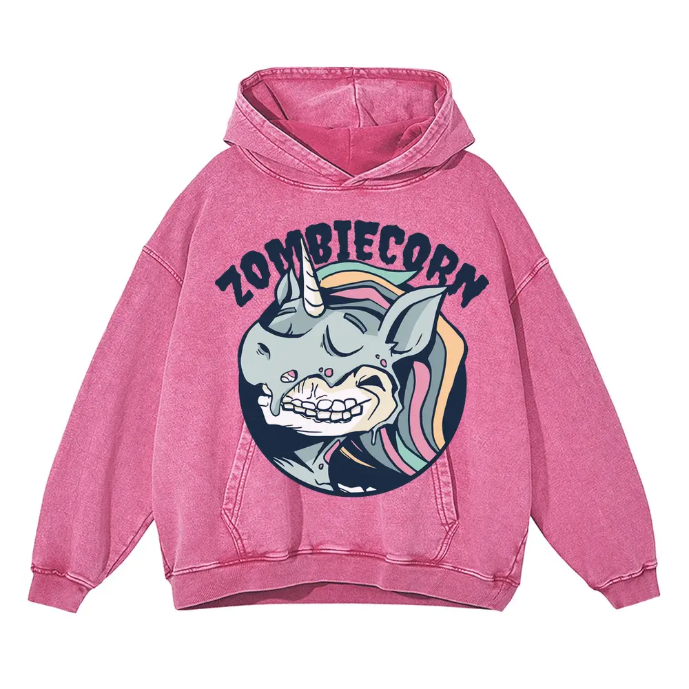 Zombiecorn Acid Wash Oversized Pink Hoodie