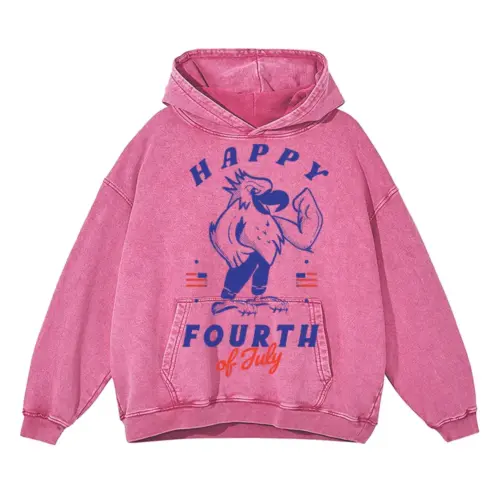 4 July Acid Wash Oversized Pink Hoodie