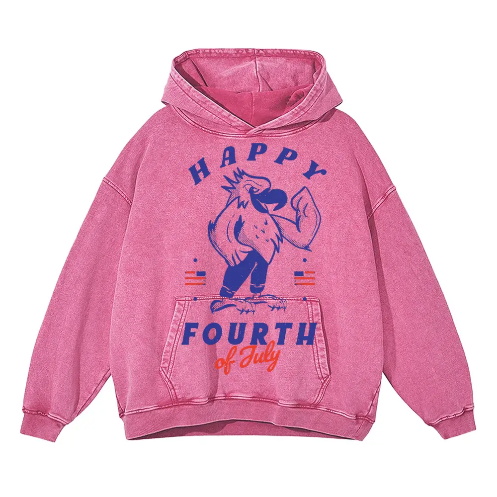 4 July Acid Wash Oversized Pink Hoodie