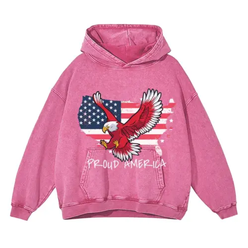 America Acid Wash Oversized Pink Hoodie