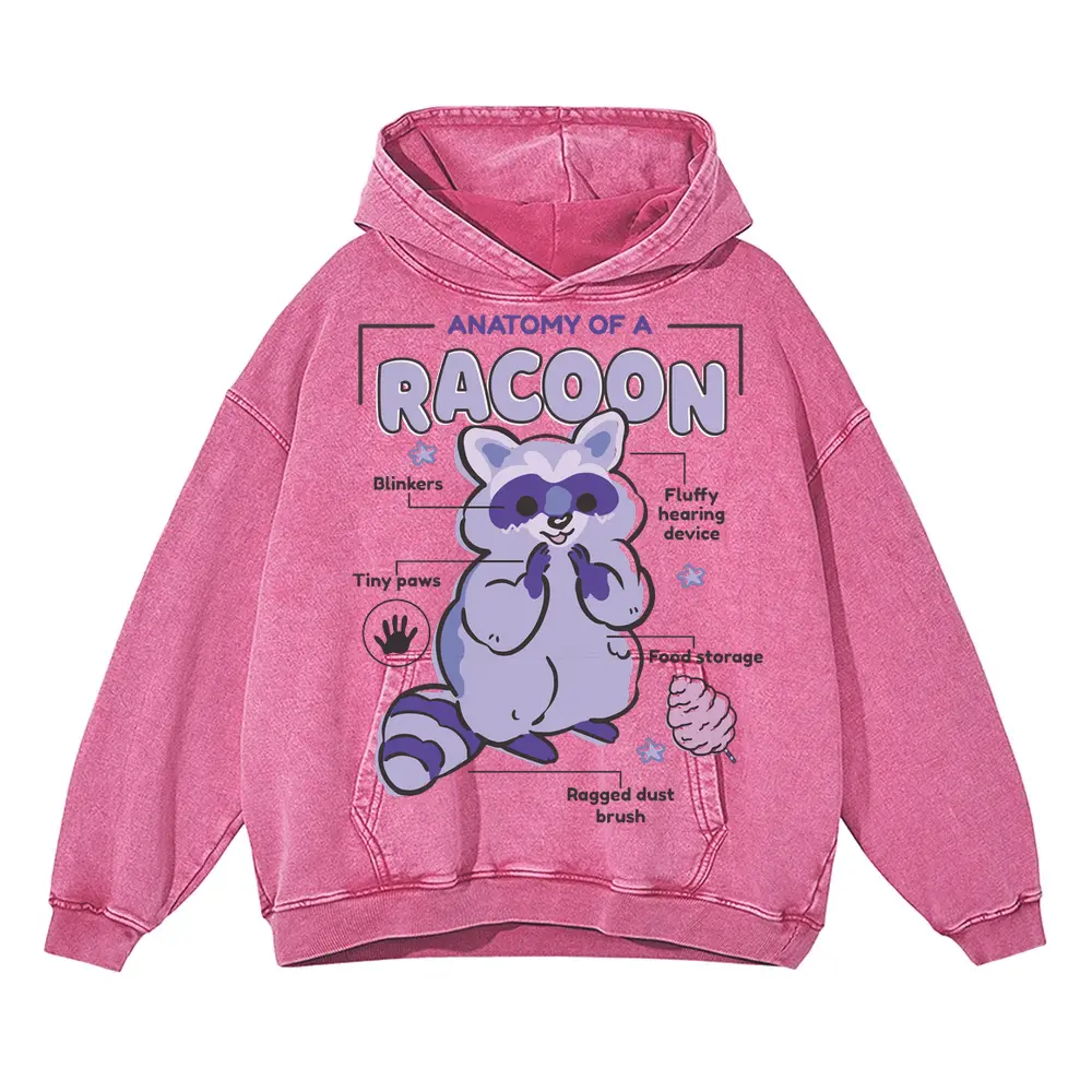 Anatomyofracoon Acid Wash Oversized Pink Hoodie