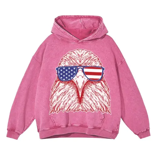 Americaeaglehanddrawn Acid Wash Oversized Pink Hoodie