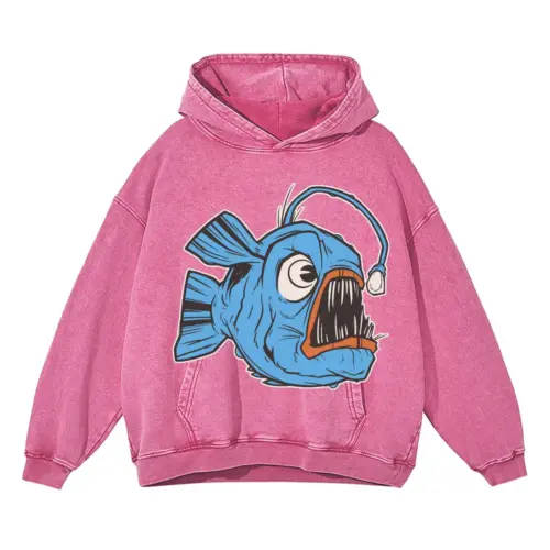 Anglerfish Acid Wash Oversized Pink Hoodie