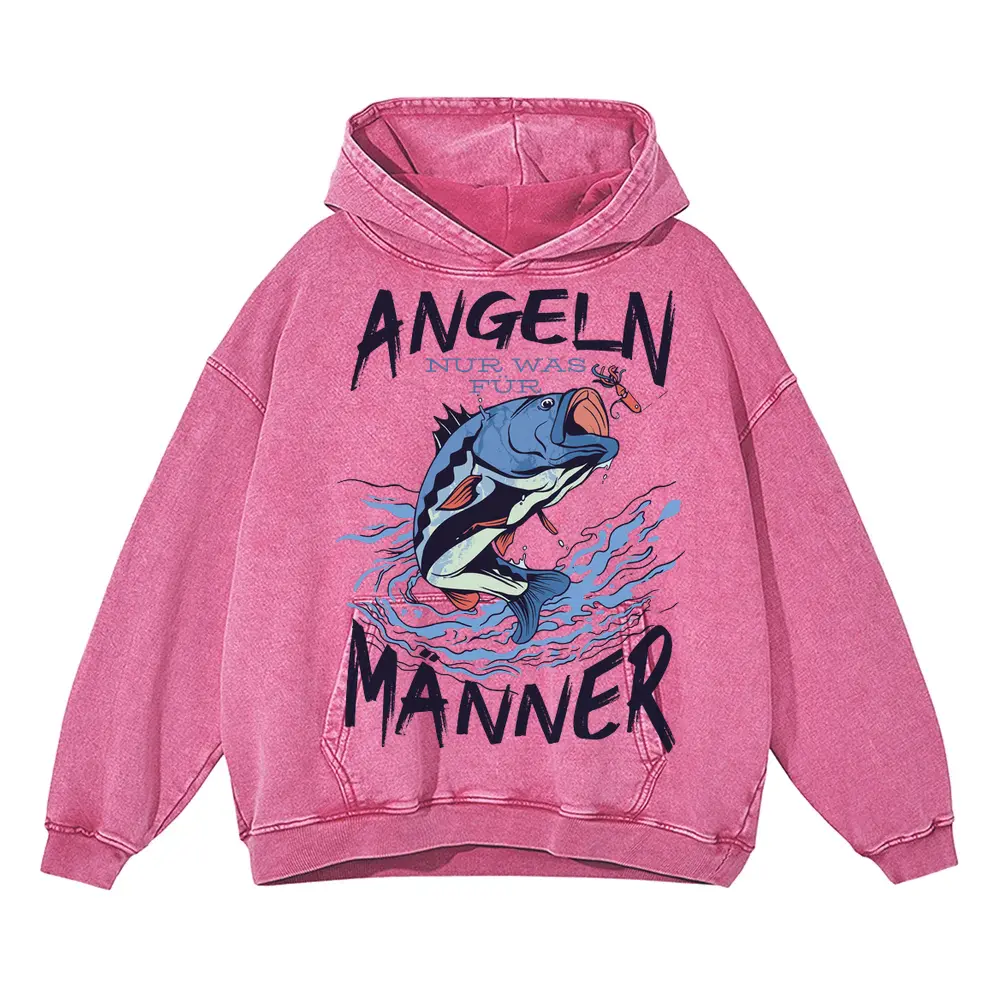 Angeln Fish Acid Wash Oversized Pink Hoodie