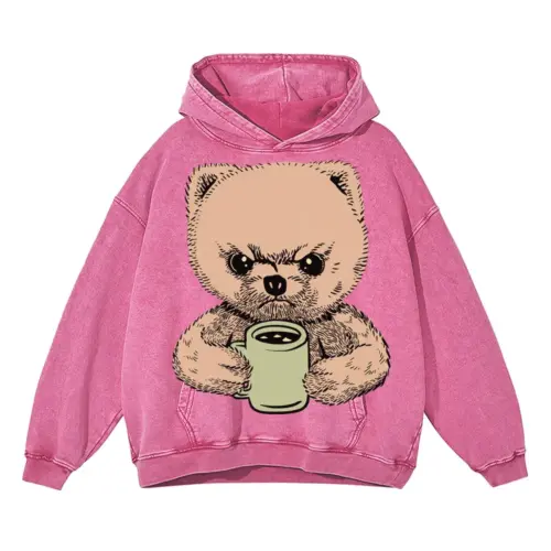 Angry Pomeranian Acid Wash Oversized Pink Hoodie