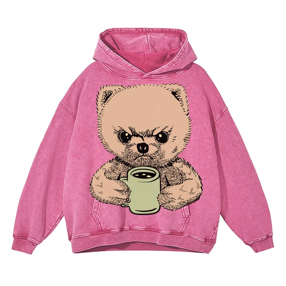 Angry Pomeranian Acid Wash Oversized Pink Hoodie