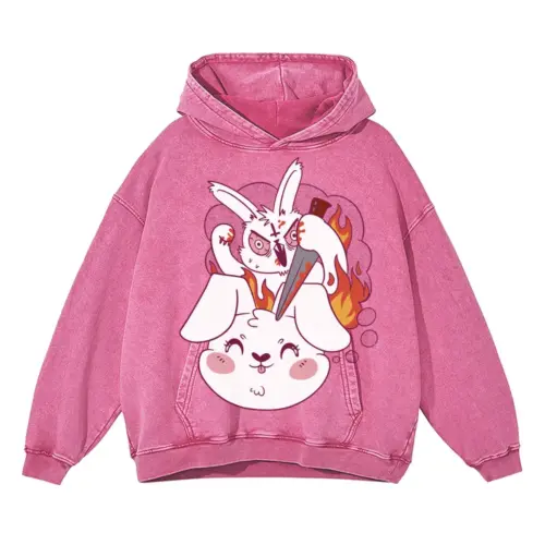 Angryrabbit Acid Wash Oversized Pink Hoodie