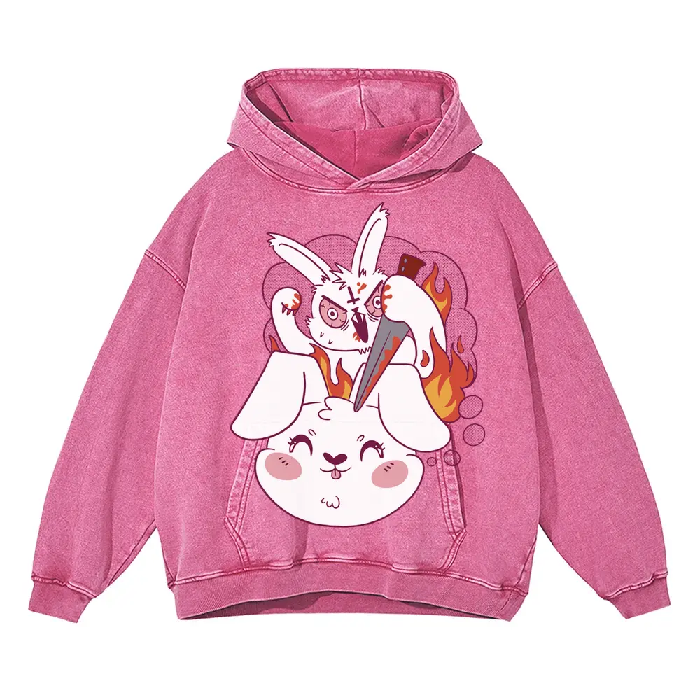 Angryrabbit Acid Wash Oversized Pink Hoodie