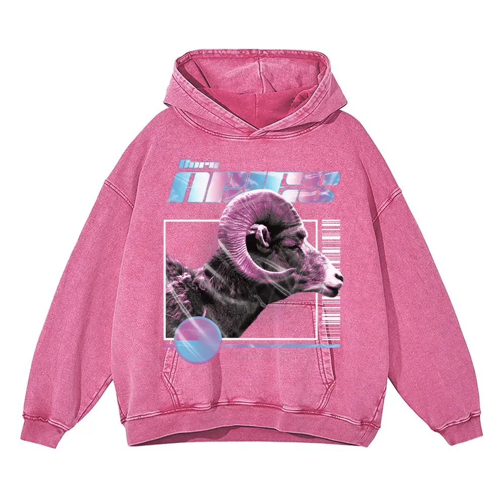 Trap Horoscope Aries Acid Wash Oversized Pink Hoodie