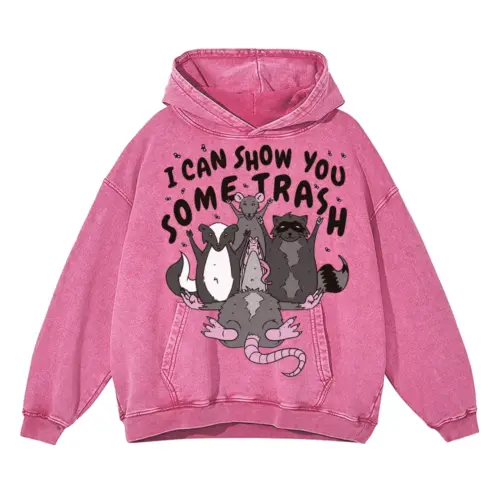 Trash Animals Acid Wash Oversized Pink Hoodie