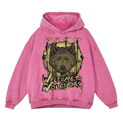 Wolfsburg Wolf Acid Wash Oversized Pink Hoodie