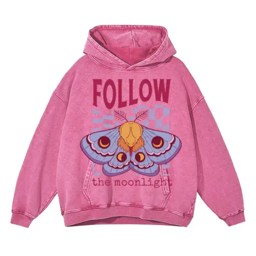 Witchymoonlight Acid Wash Oversized Pink Hoodie
