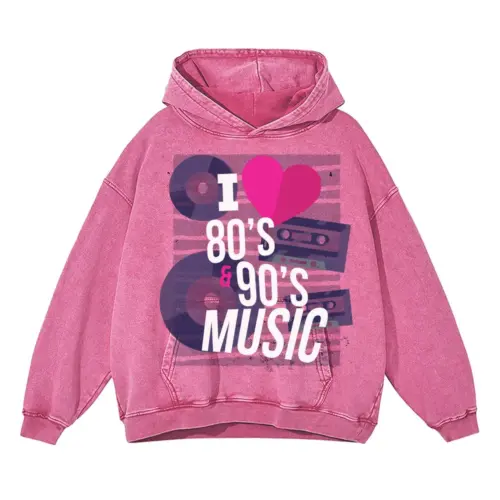80 S 90 S Music Acid Wash Oversized Pink Hoodie