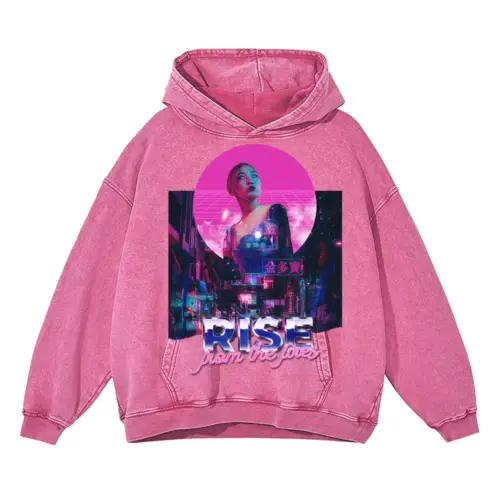 80 S Runner Acid Wash Oversized Pink Hoodie