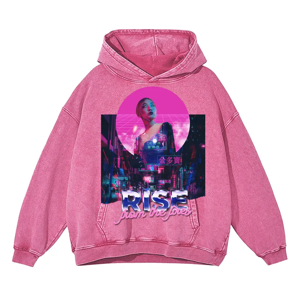 80 S Runner Acid Wash Oversized Pink Hoodie