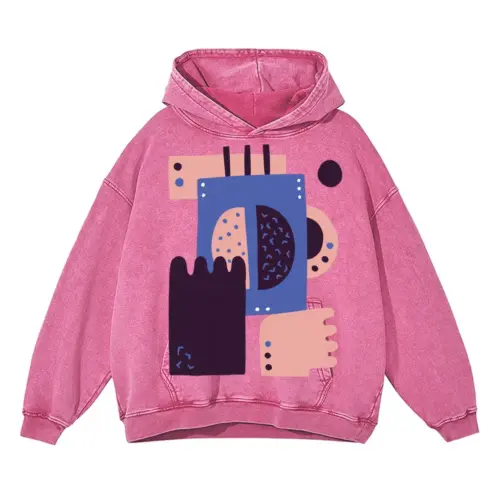 Abstract Coffee A Acid Wash Oversized Pink Hoodie