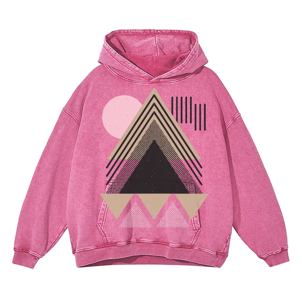 Abstract Geometric Acid Wash Oversized Pink Hoodie