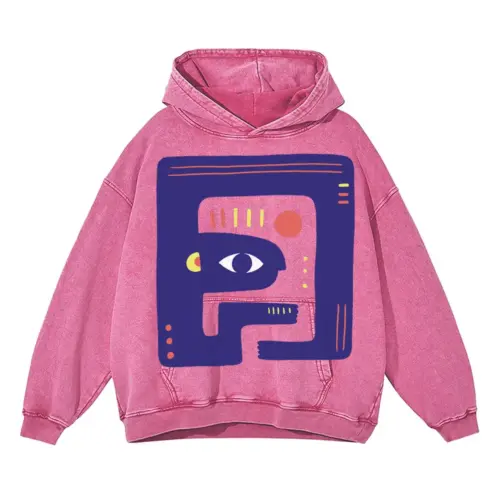 Abstract Organic Acid Wash Oversized Pink Hoodie
