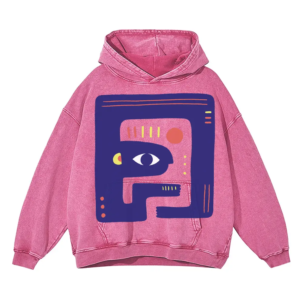 Abstract Organic Acid Wash Oversized Pink Hoodie