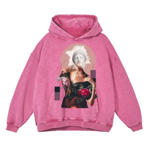 Abstract Smoke Acid Wash Oversized Pink Hoodie